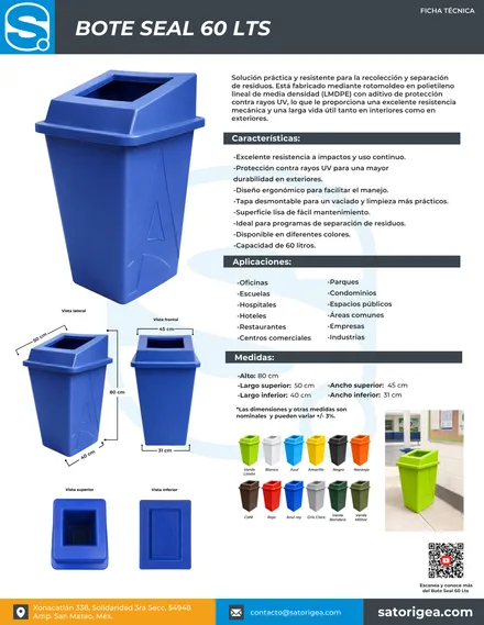 Portada de la ficha técnica de Bote Seal (60 L)