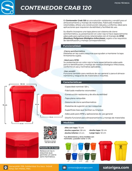 Portada de la ficha técnica de Contenedor Crab 120 L